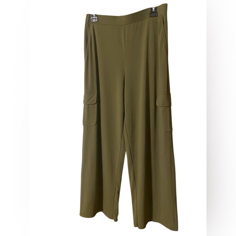 Lisa Rinna Pull-On Wide Leg Cargo Pants Women Small Green Comfy Lounge Lagenlook - Picture 12 of 15